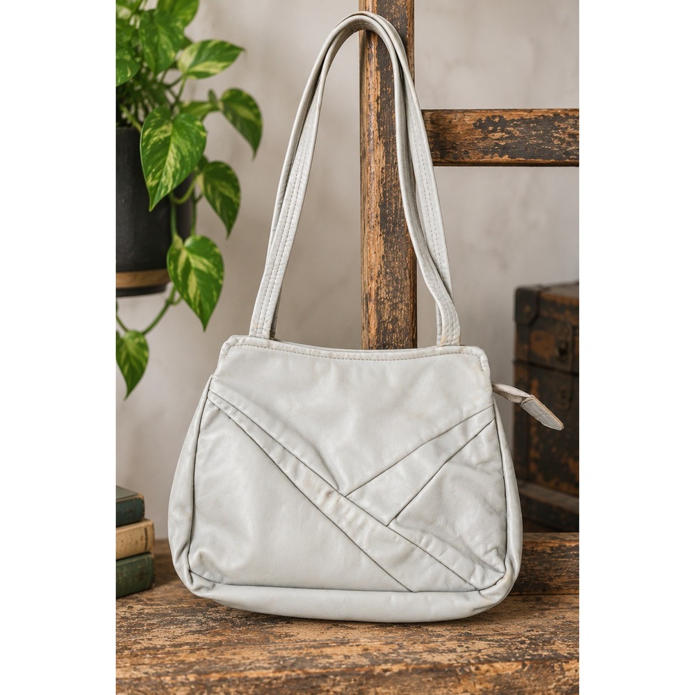 Vintage 80s Brixton Vancouver Leather Shoulder Bag Dove Grey Made in Canada